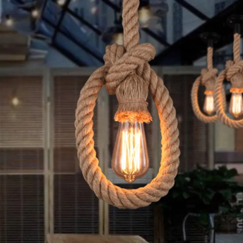 Rope pendant light with bulb