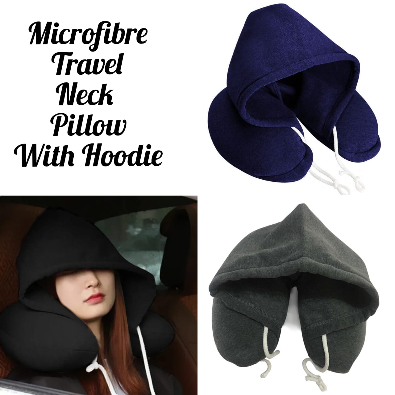 Microfibre travel neck pillow with hoodie